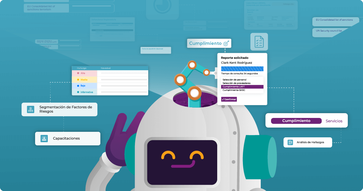 Ilustración de cumplimiento normativo con robot asistente